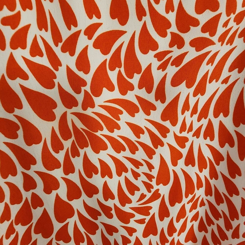 Lulus Orange White Heart Print Puff Sleeve V-Neck Midi Dress Size M Romantic - Picture 5 of 5